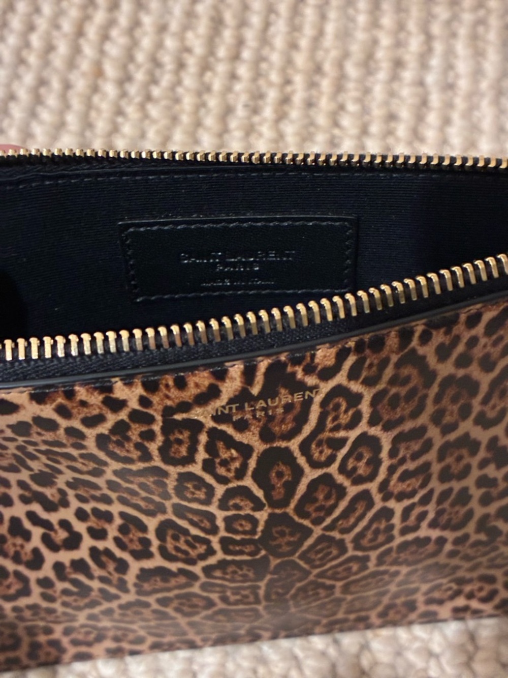 Saint Laurent Leopard Print Zip Pouch - Brown/Black/Gold (YSL) - Picture 2 of 5